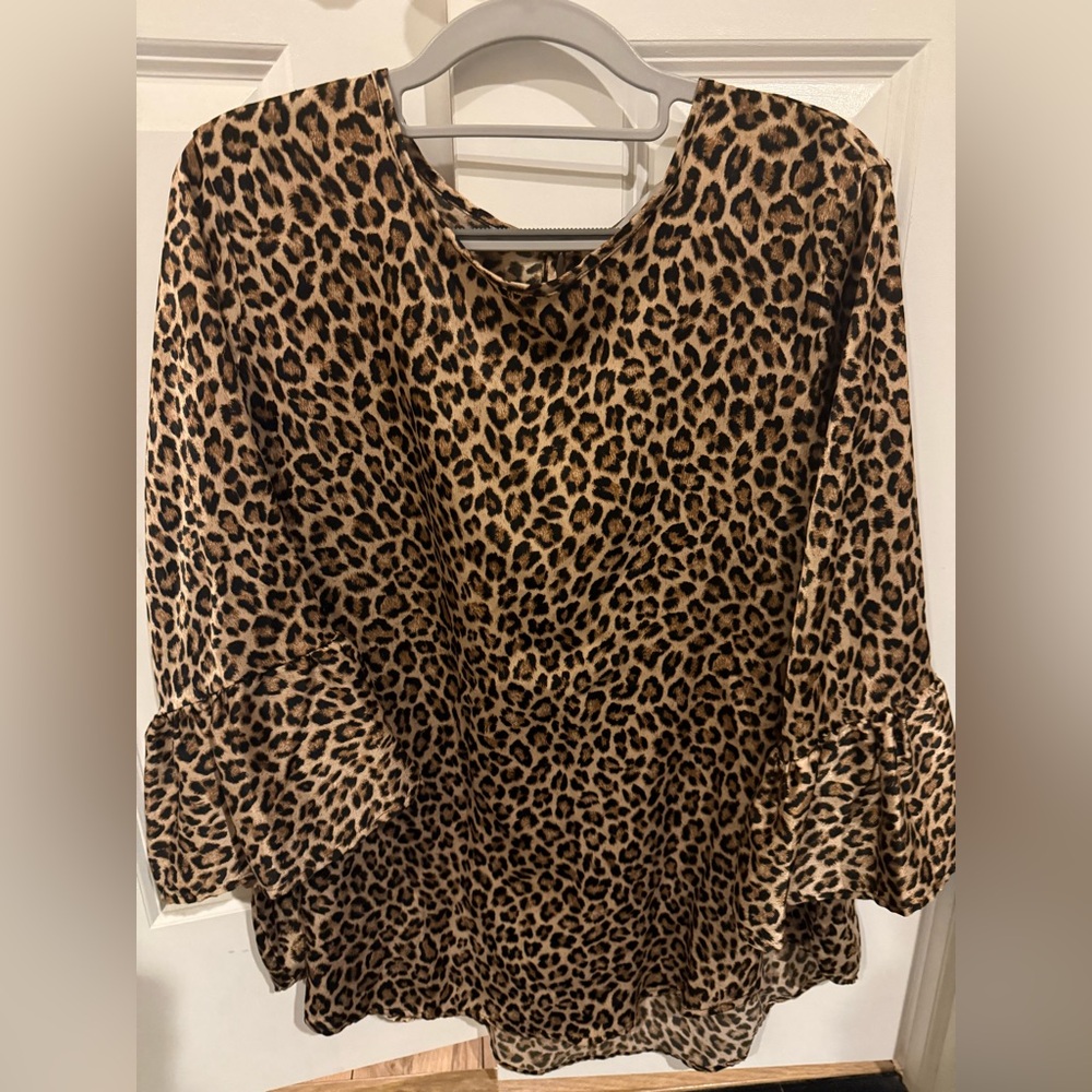 Leopard Print Women's Top with Bell Sleeves
